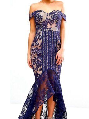 Jarlo London Blue Lace Off Shoulder Mermaid Dress - Size 8 - NWT